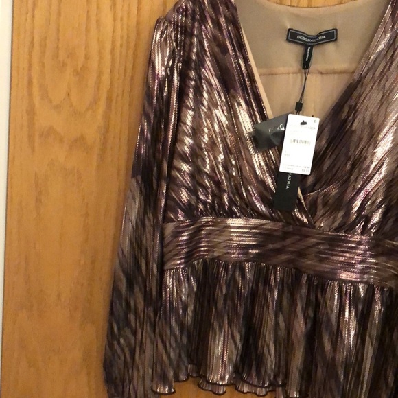 🆕 BCBG Maxazria Metallic Top Blouse Large - Picture 4 of 7